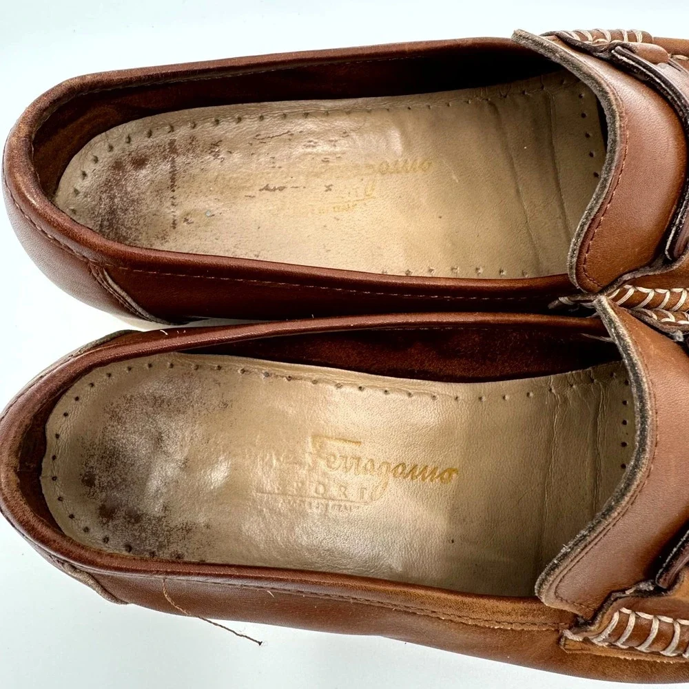 Vintage‎ Salvatore Ferragamo Boat Shoes Women's Size 6 Brown Leather Square Toe